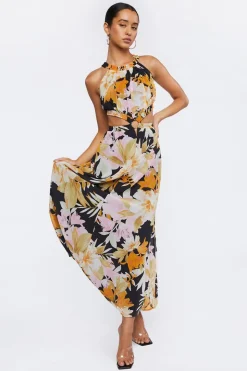 Floral Print O-Ring Maxi Dress