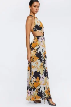 Floral Print O-Ring Maxi Dress