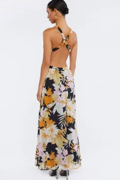 Floral Print O-Ring Maxi Dress