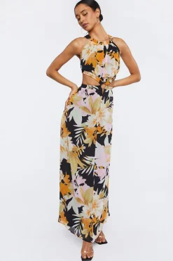 Floral Print O-Ring Maxi Dress