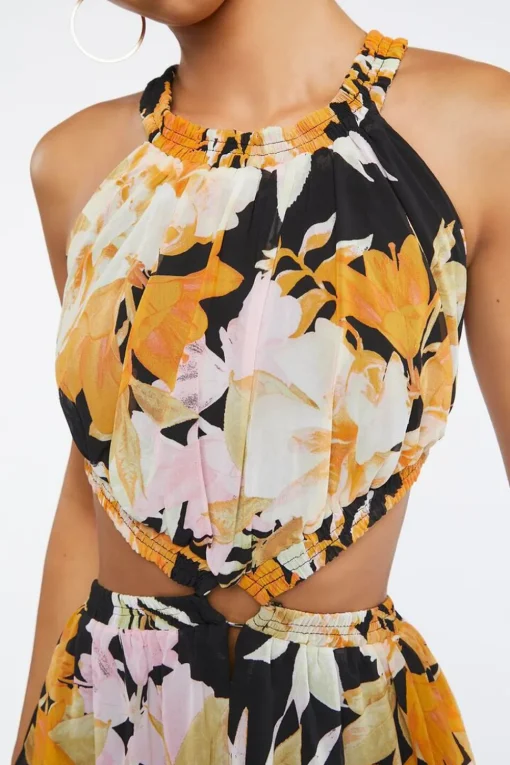 Floral Print O-Ring Maxi Dress