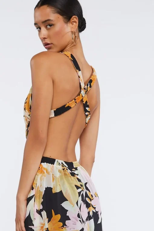 Floral Print O-Ring Maxi Dress