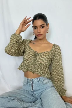 Floral Print Peasant Crop Top