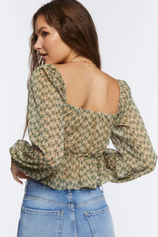 Floral Print Peasant Crop Top