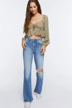 Floral Print Peasant Crop Top
