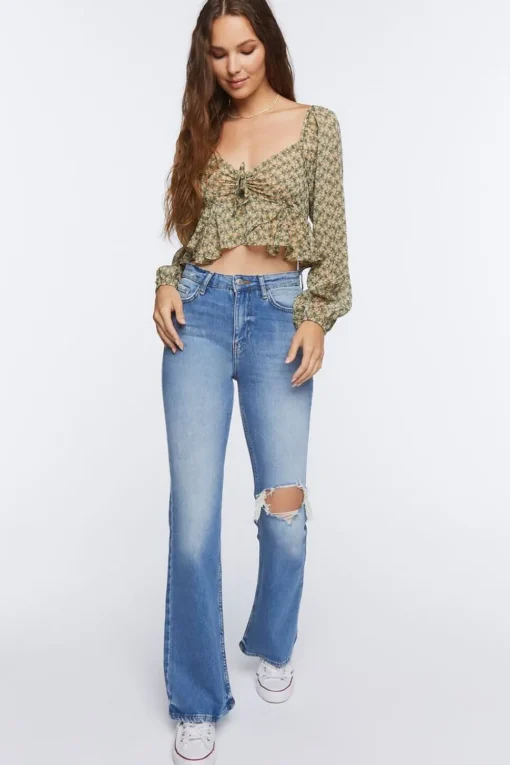 Floral Print Peasant Crop Top