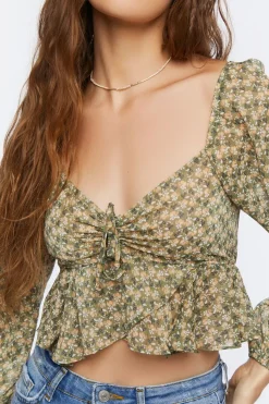 Floral Print Peasant Crop Top