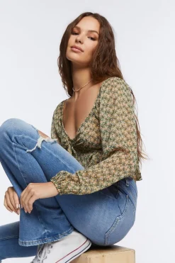 Floral Print Peasant Crop Top