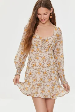 Floral Print Peasant-Sleeve Dress