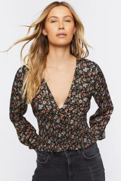 Floral Print Peasant-Sleeve Top