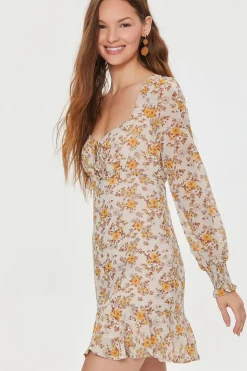 Floral Print Peasant-Sleeve Dress