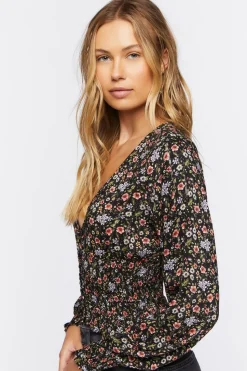 Floral Print Peasant-Sleeve Top