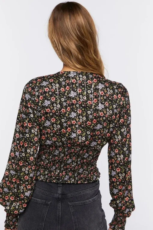 Floral Print Peasant-Sleeve Top