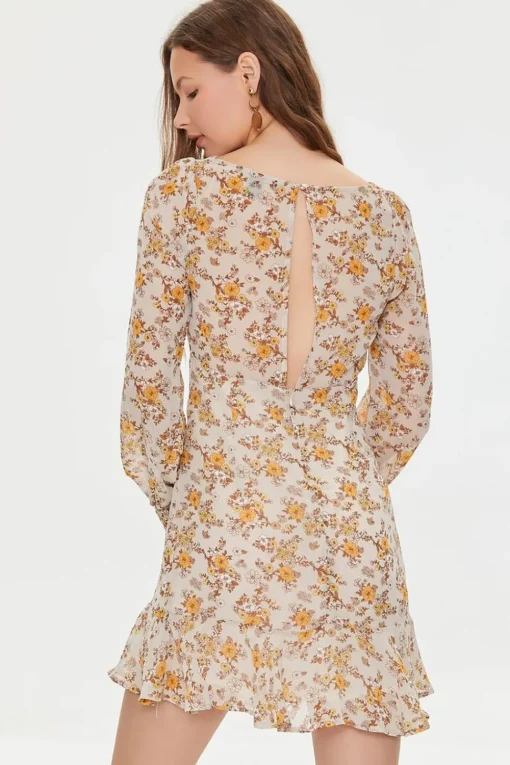 Floral Print Peasant-Sleeve Dress