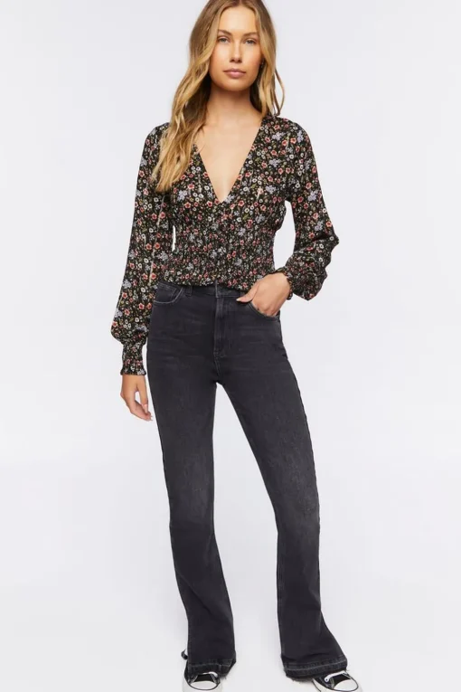 Floral Print Peasant-Sleeve Top