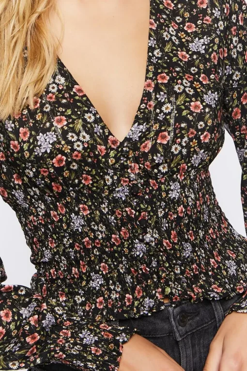 Floral Print Peasant-Sleeve Top