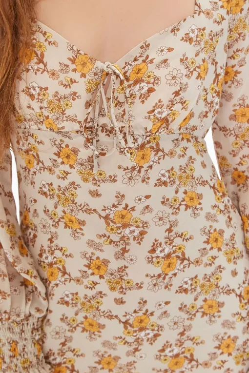 Floral Print Peasant-Sleeve Dress