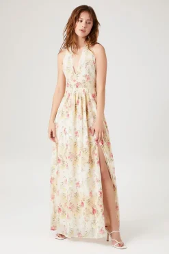 Floral Print Plunging Maxi Dress