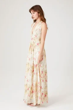 Floral Print Plunging Maxi Dress