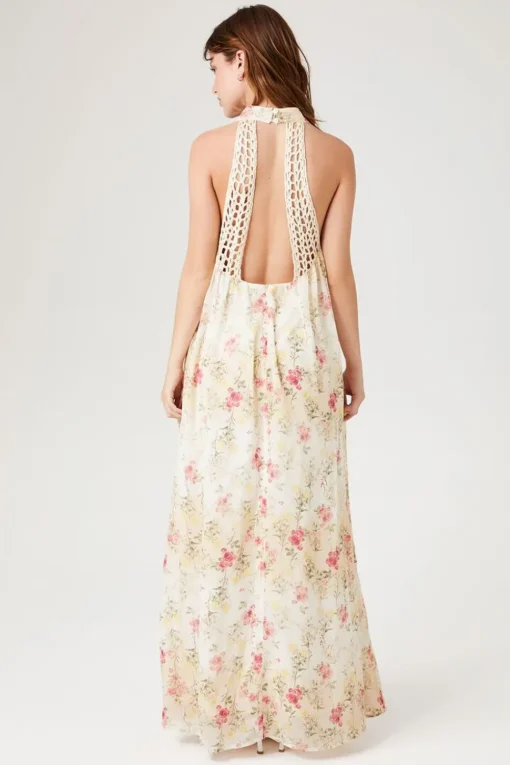 Floral Print Plunging Maxi Dress