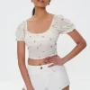 Floral Print Puff-Sleeve Crop Top