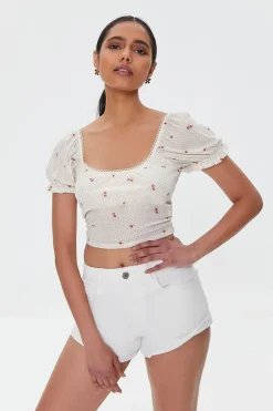 Floral Print Puff-Sleeve Crop Top