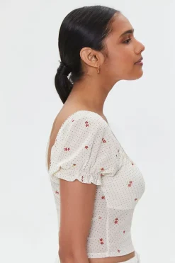 Floral Print Puff-Sleeve Crop Top