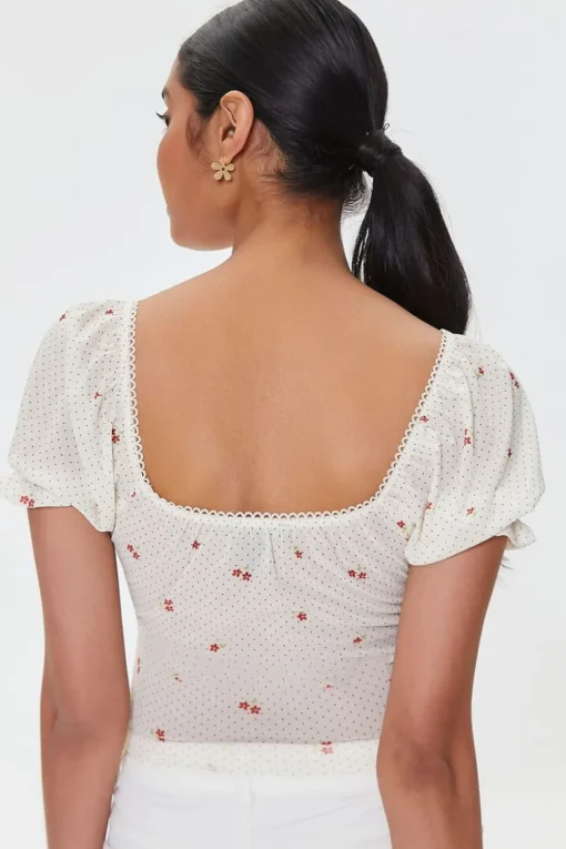 Floral Print Puff-Sleeve Crop Top