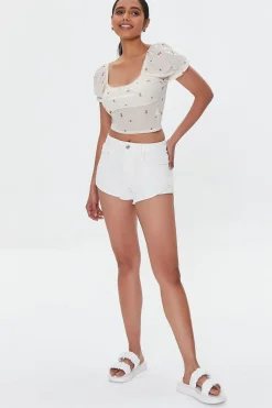 Floral Print Puff-Sleeve Crop Top