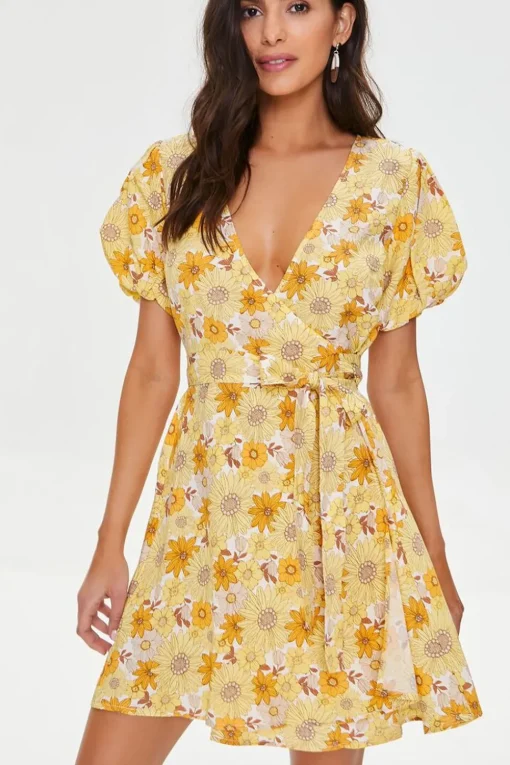 Floral Print Puff-Sleeve Dress