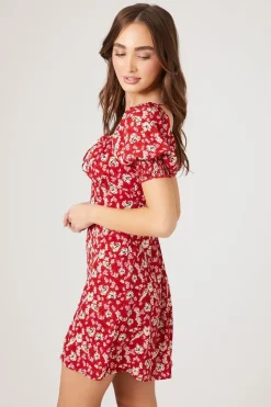 Floral Print Puff-Sleeve Mini Dress