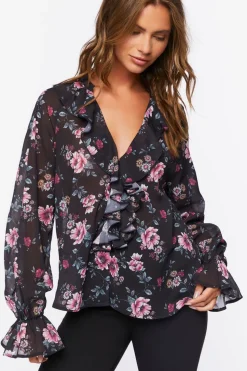 Floral Print Ruffle-Trim Top