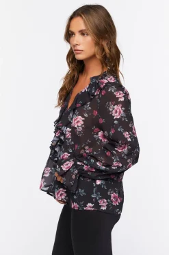Floral Print Ruffle-Trim Top