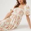 Floral Print Smocked Maxi Dress