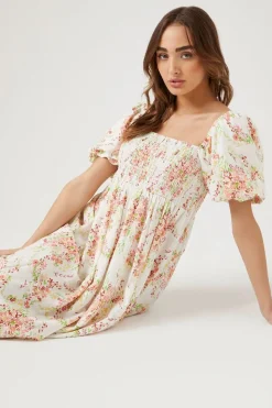 Floral Print Smocked Maxi Dress