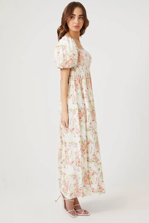 Floral Print Smocked Maxi Dress