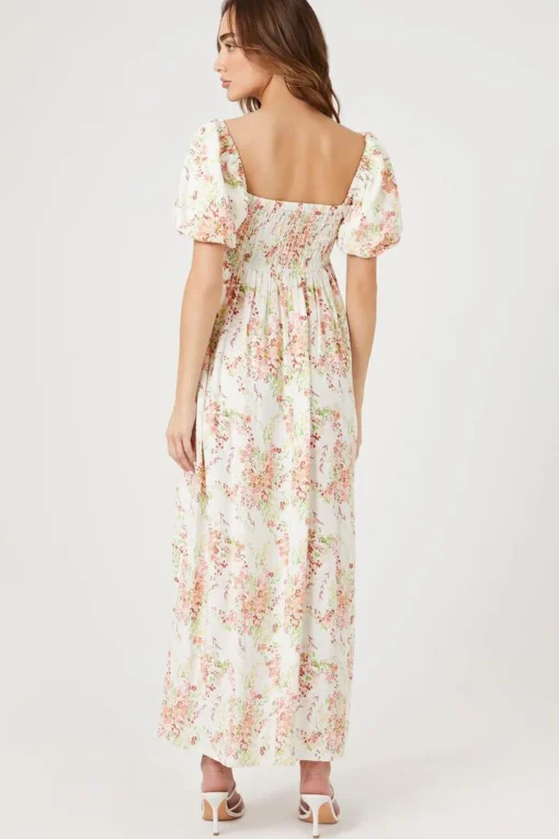 Floral Print Smocked Maxi Dress