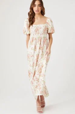 Floral Print Smocked Maxi Dress