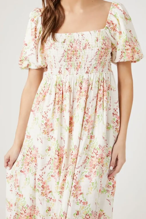 Floral Print Smocked Maxi Dress
