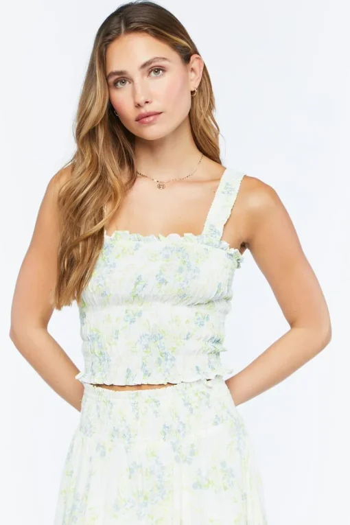Floral Print Smocked Tank Top