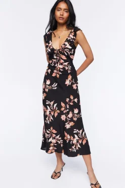 Floral Print Tie-Back Midi Dress