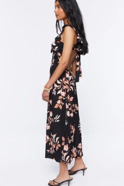 Floral Print Tie-Back Midi Dress