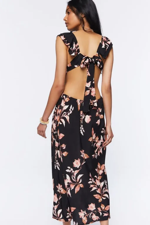 Floral Print Tie-Back Midi Dress