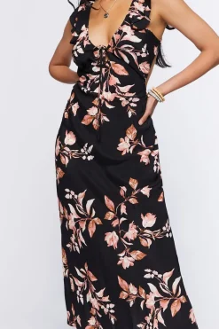 Floral Print Tie-Back Midi Dress