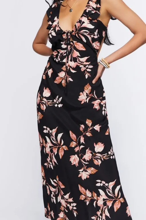 Floral Print Tie-Back Midi Dress