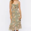 Floral Print Tie-Front Midi Dress