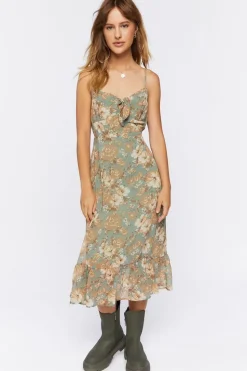 Floral Print Tie-Front Midi Dress