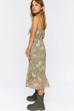 Floral Print Tie-Front Midi Dress