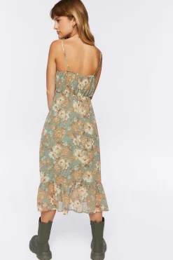 Floral Print Tie-Front Midi Dress