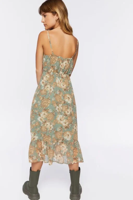 Floral Print Tie-Front Midi Dress
